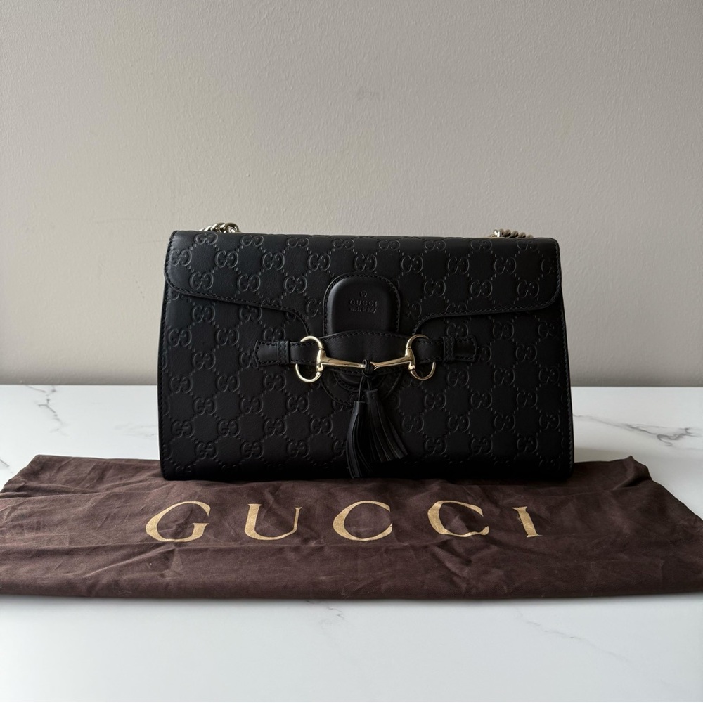 Gucci Black Embossed Leather Shoulder Bag
